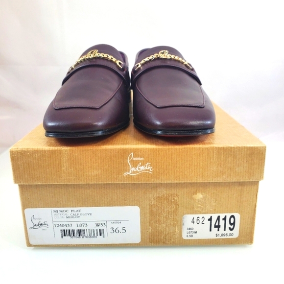 NWT$1095 Louboutin MJ Moc Brown Leather Chain Red Sole Flat Loafers Sz 36.5, 6.5 - Picture 16 of 16